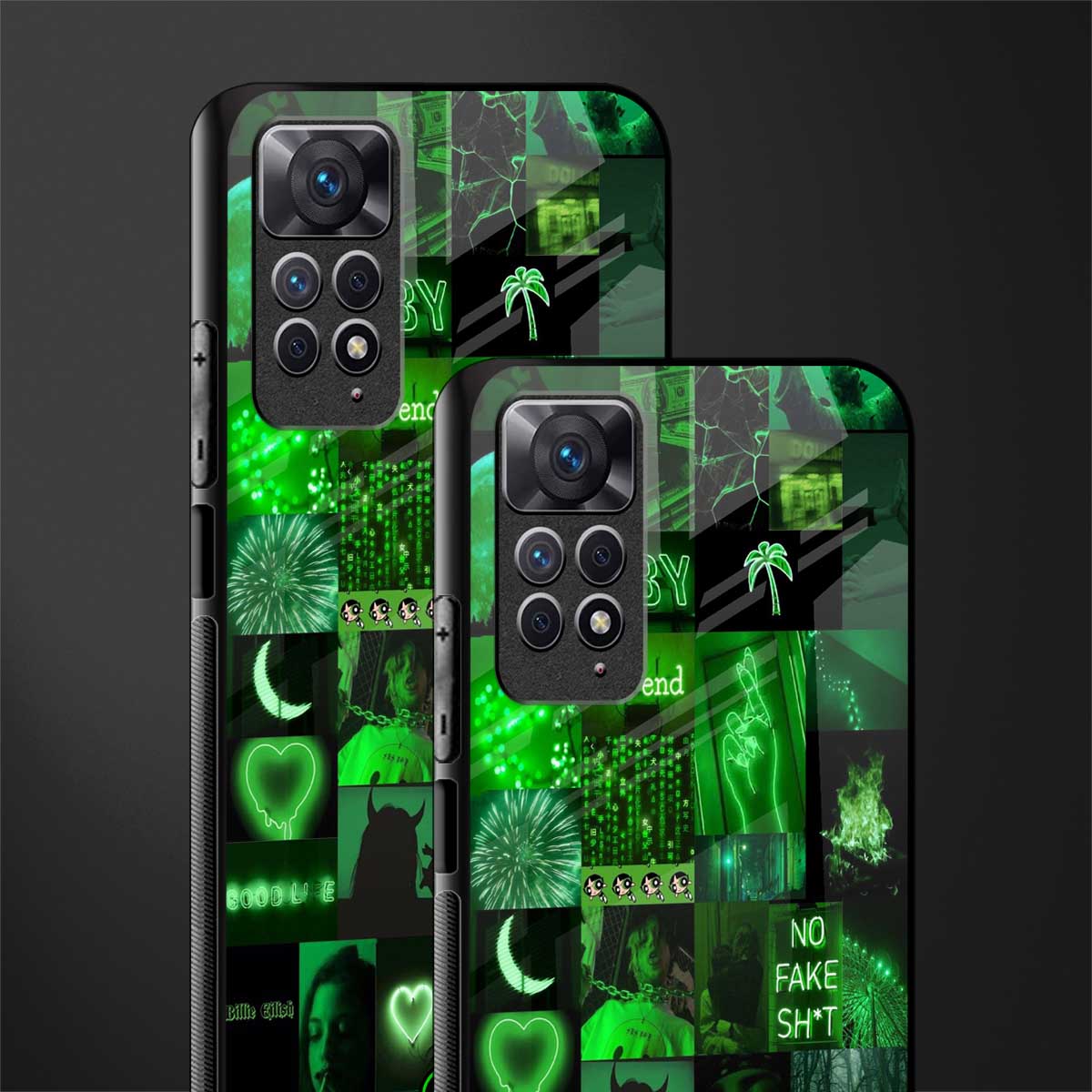 black green aesthetic collage glass case for redmi note 11s image-2