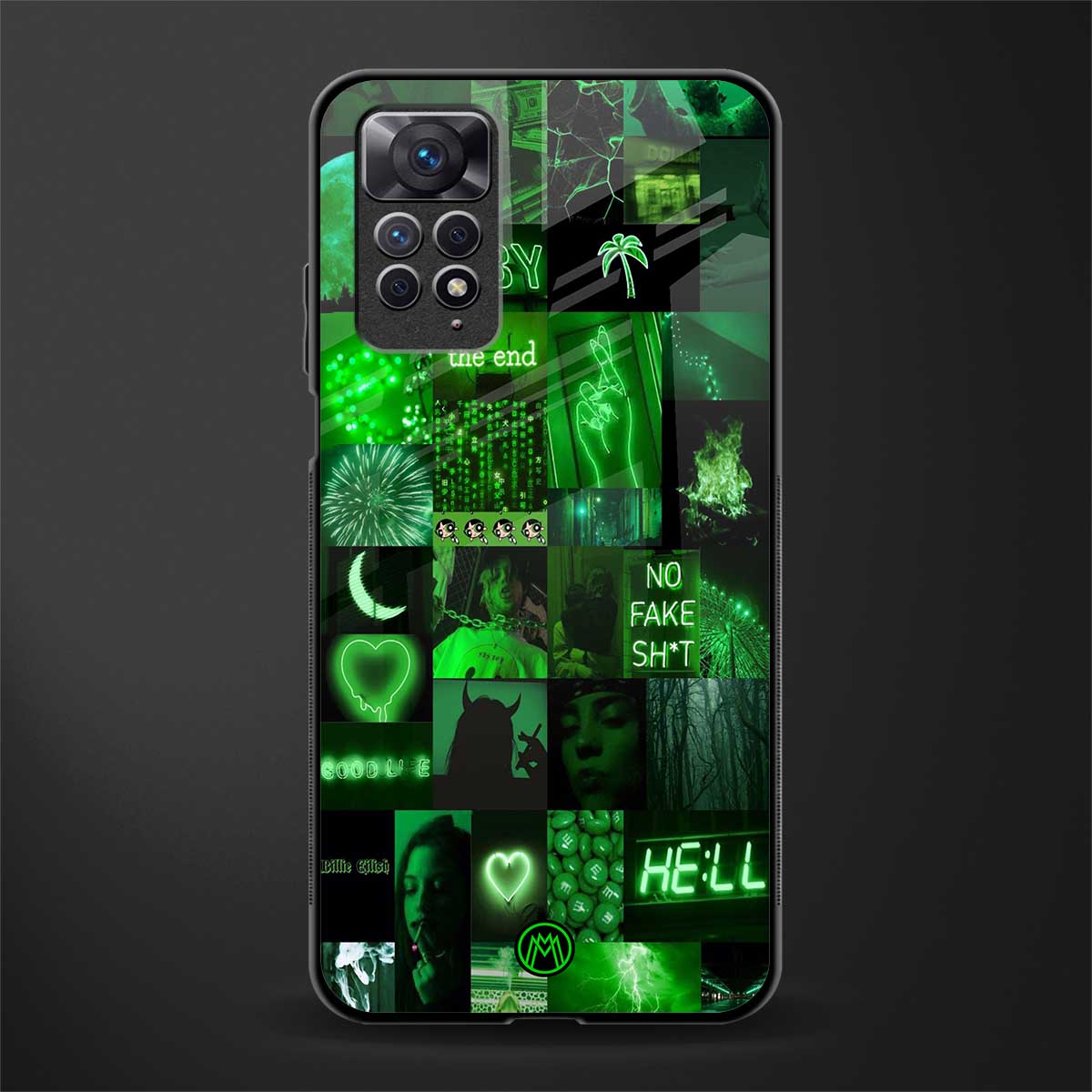 black green aesthetic collage glass case for redmi note 11s image