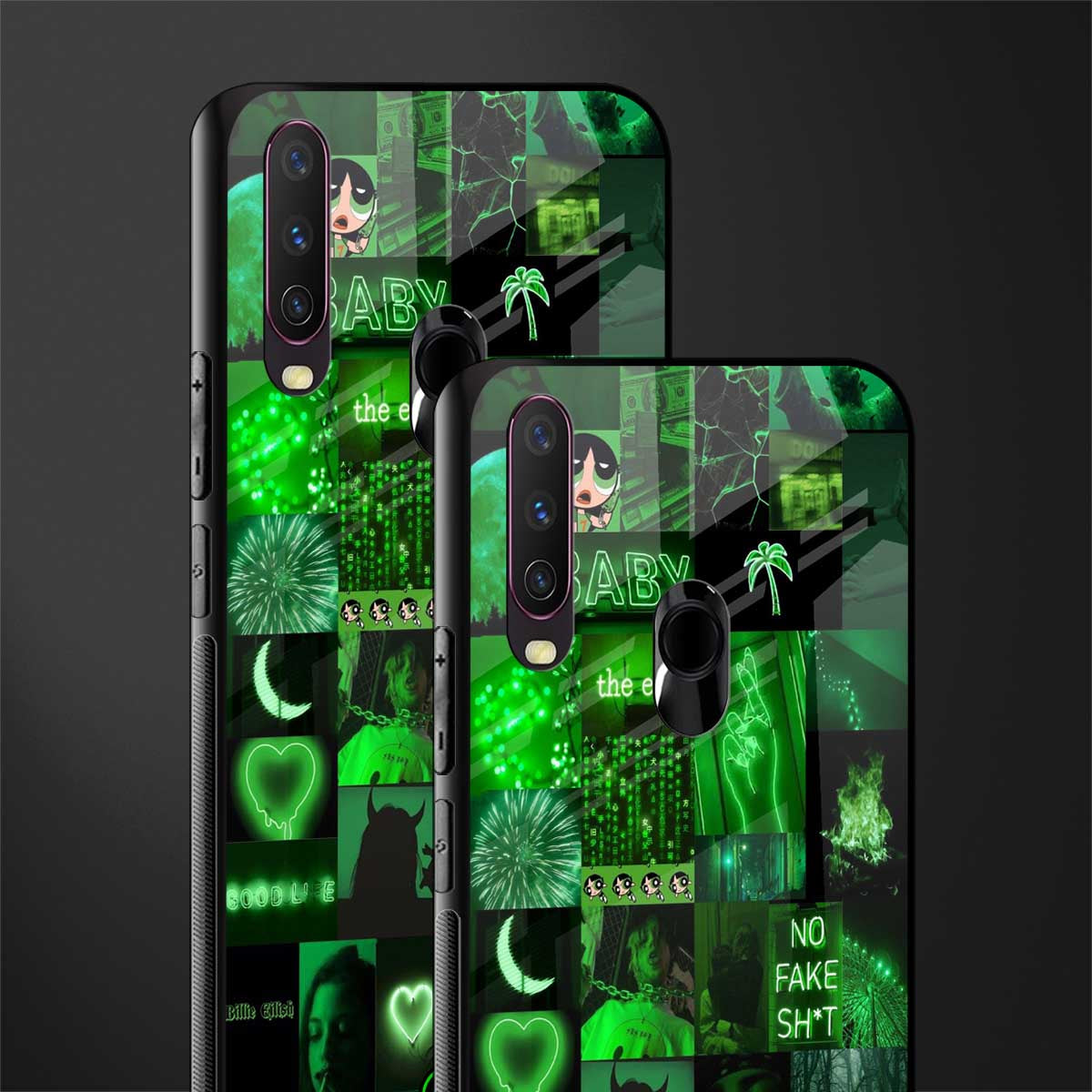 black green aesthetic collage glass case for vivo y12 image-2