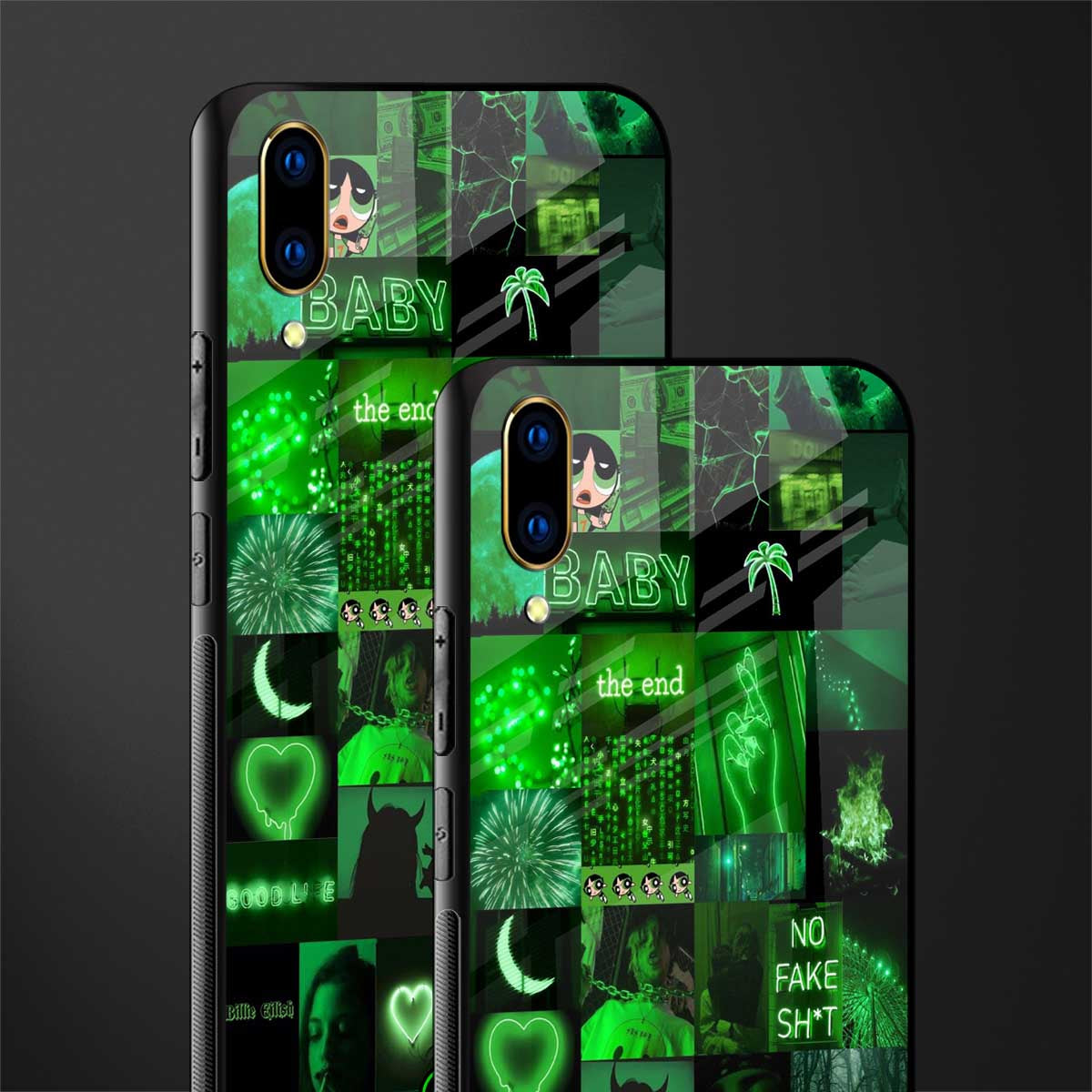 black green aesthetic collage glass case for vivo v11 pro image-2