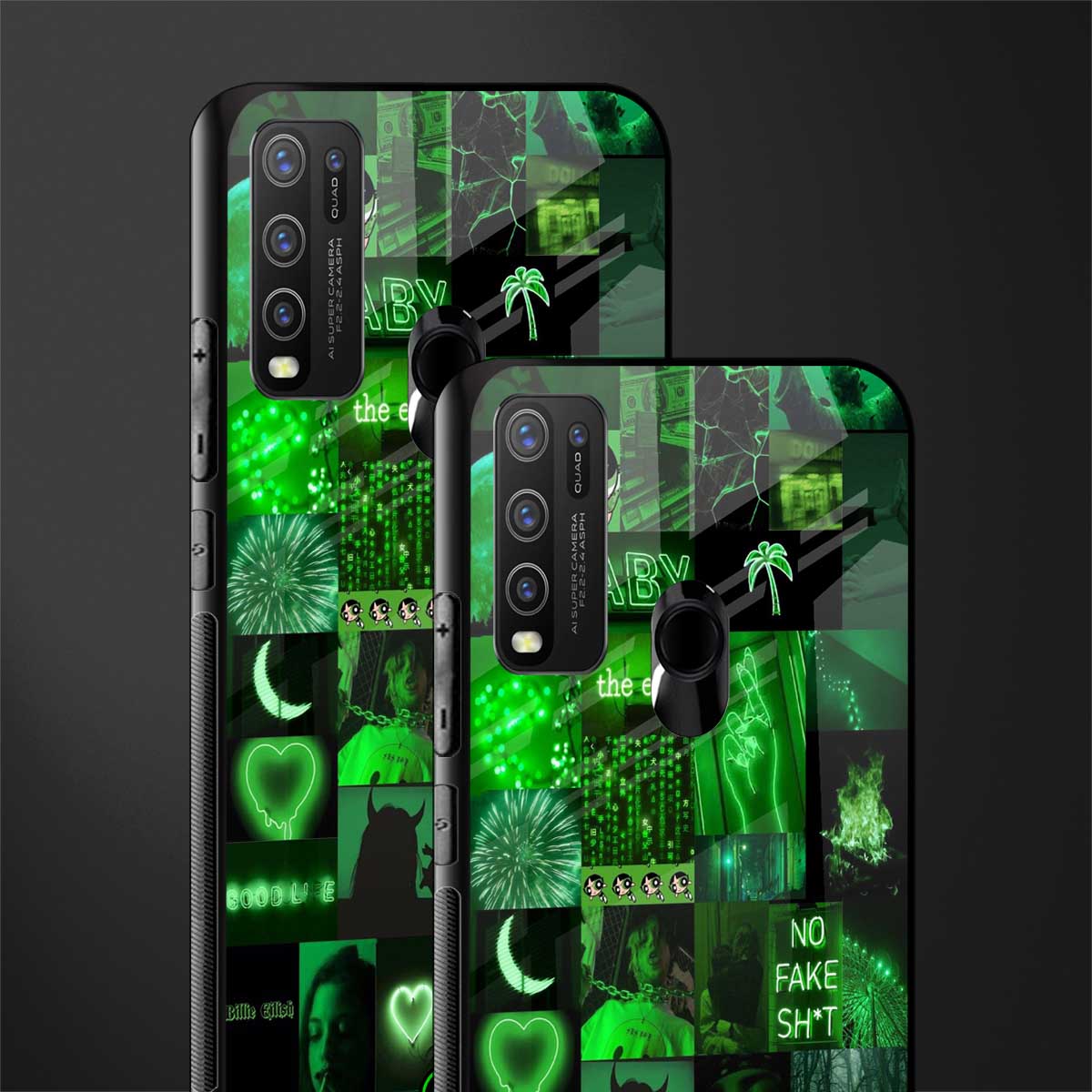 black green aesthetic collage glass case for vivo y30 image-2