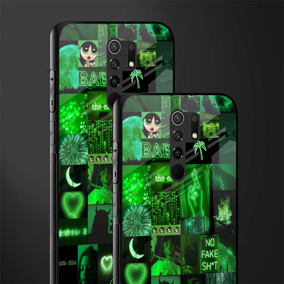 black green aesthetic collage glass case for redmi 9 prime image-2