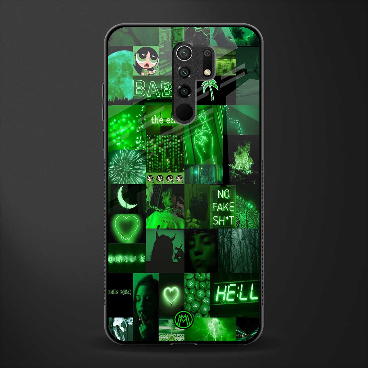 black green aesthetic collage glass case for redmi 9 prime image