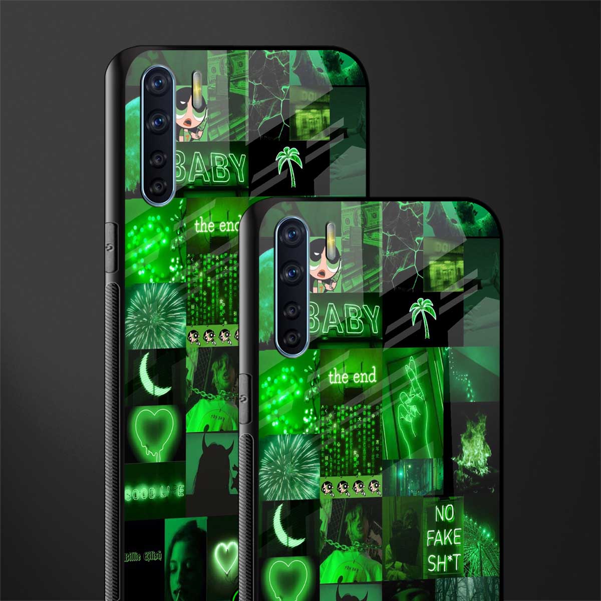 black green aesthetic collage glass case for oppo f15 image-2
