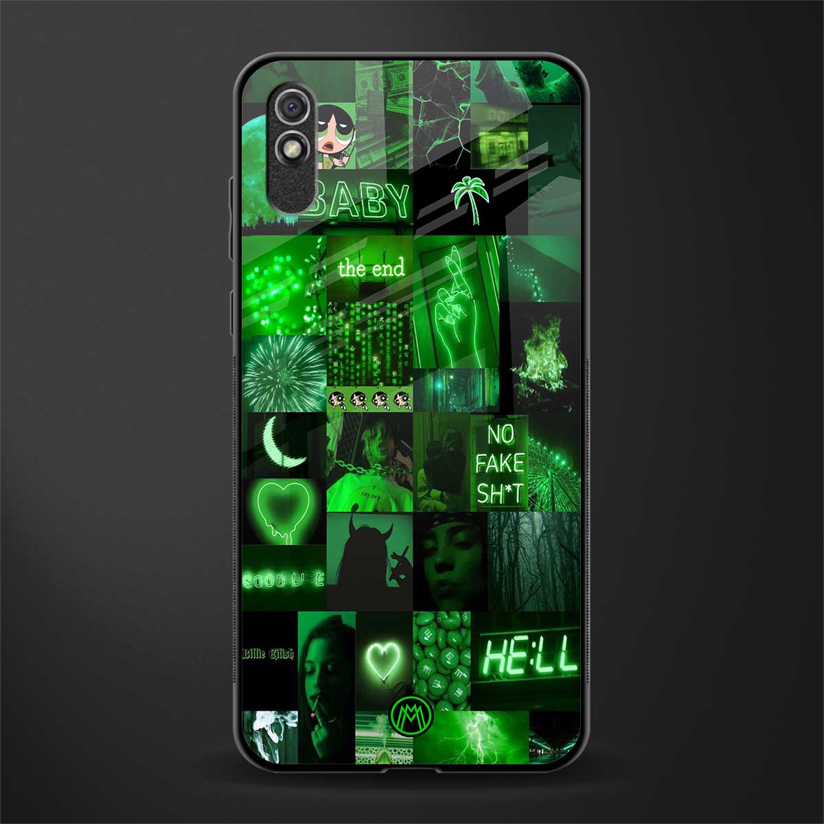 black green aesthetic collage glass case for redmi 9i image