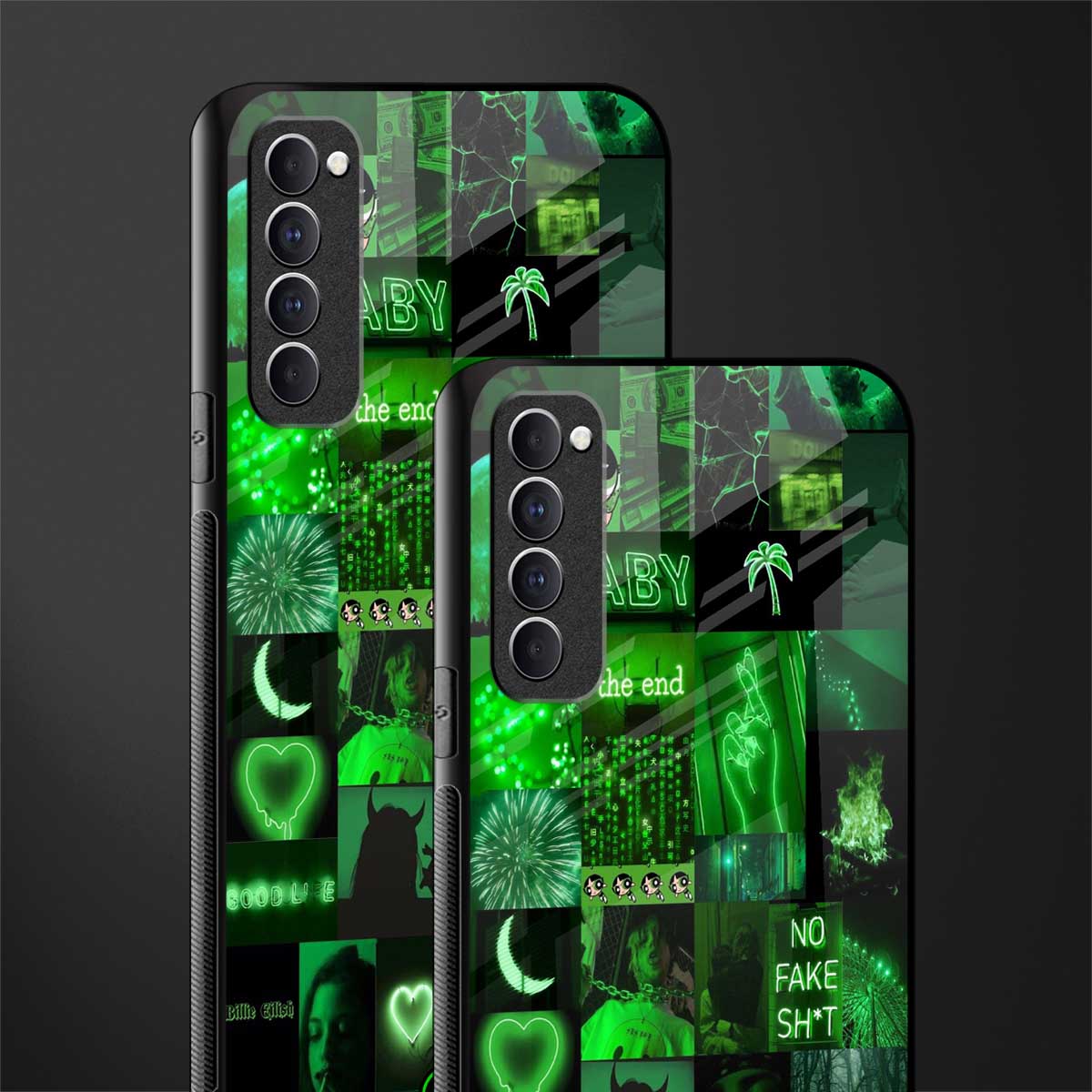 black green aesthetic collage glass case for oppo reno 4 pro image-2