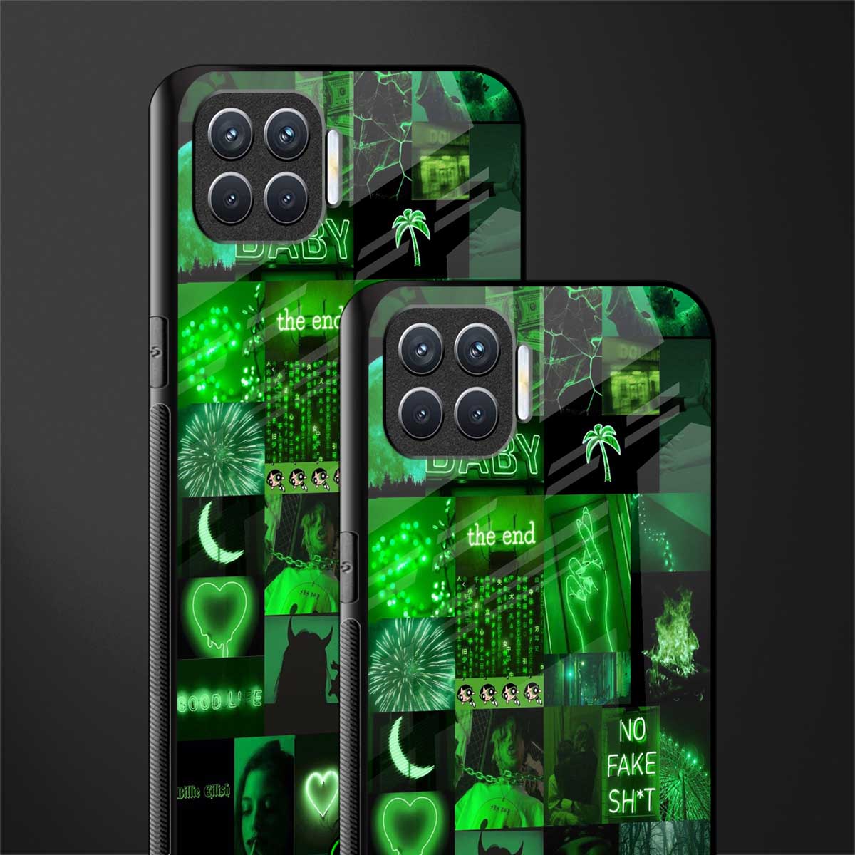 black green aesthetic collage glass case for oppo f17 pro image-2