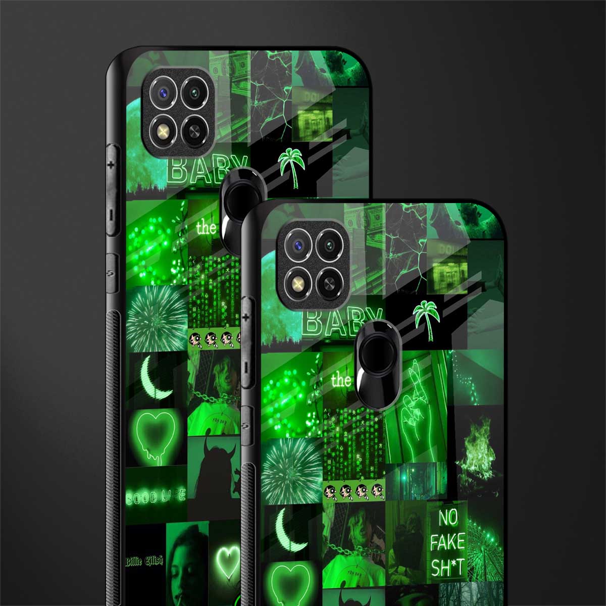 black green aesthetic collage glass case for poco c31 image-2