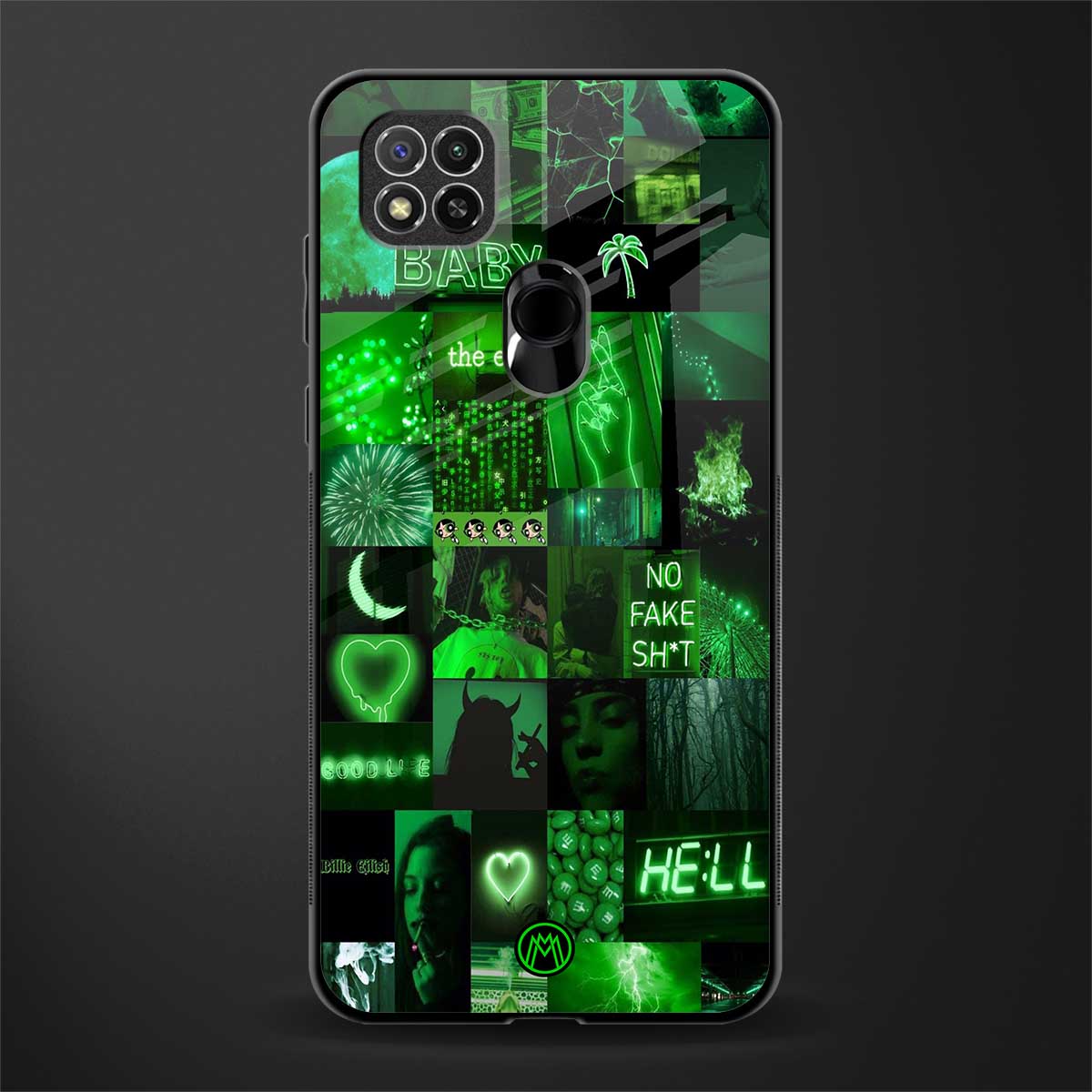 black green aesthetic collage glass case for redmi 9 image
