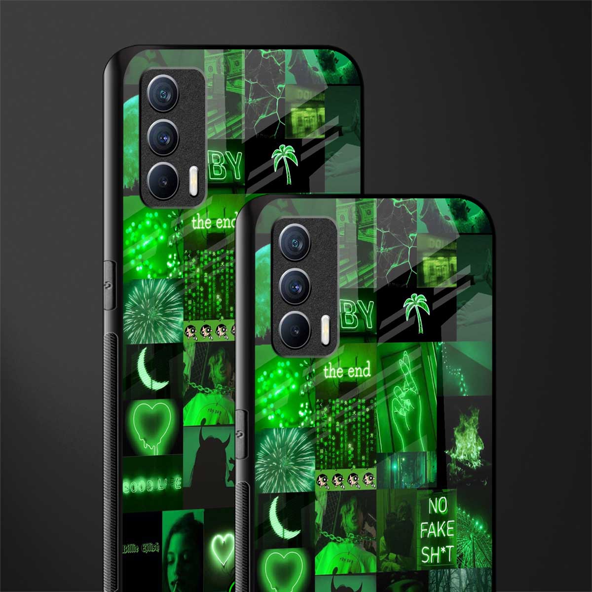 black green aesthetic collage glass case for realme x7 image-2