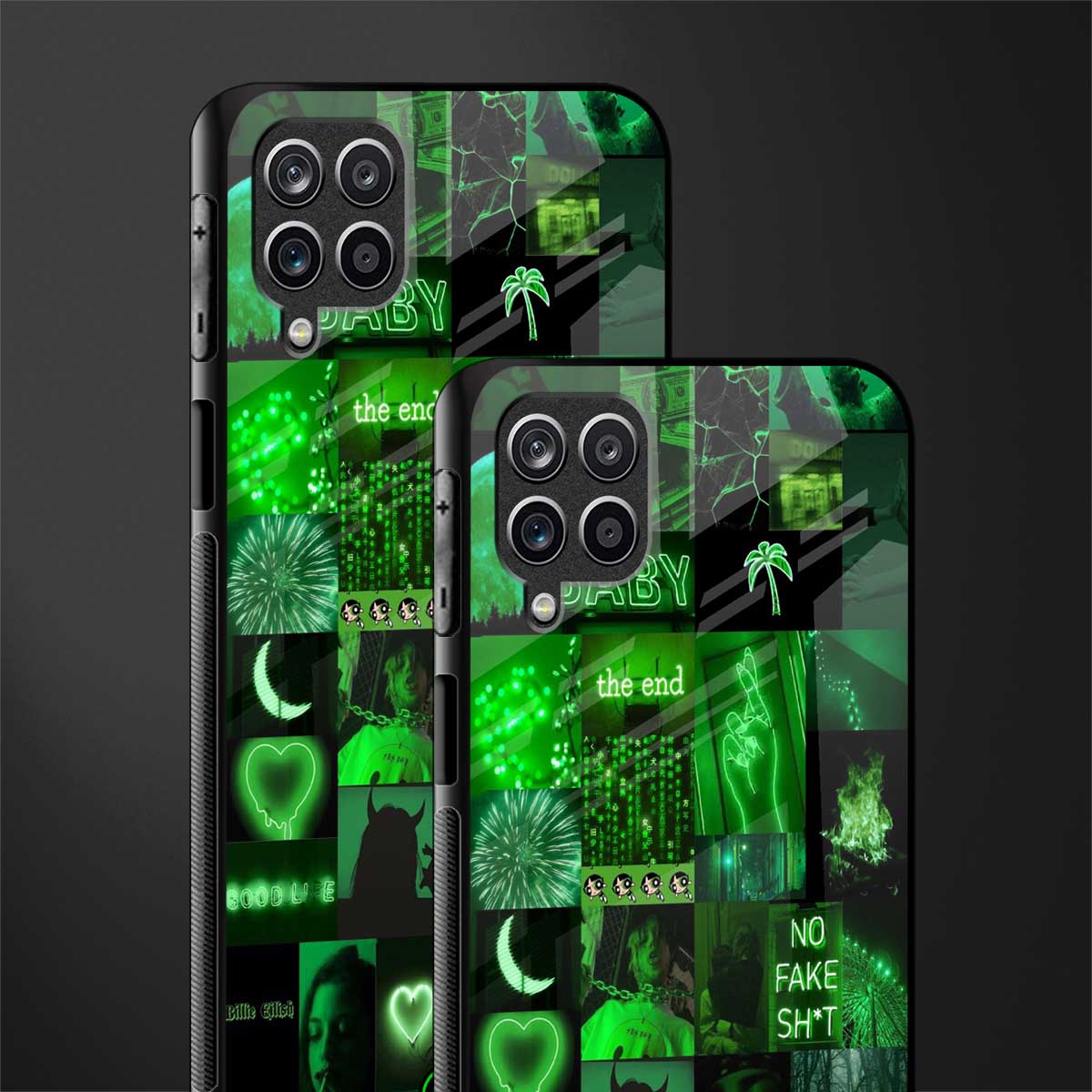 black green aesthetic collage glass case for samsung galaxy a12 image-2