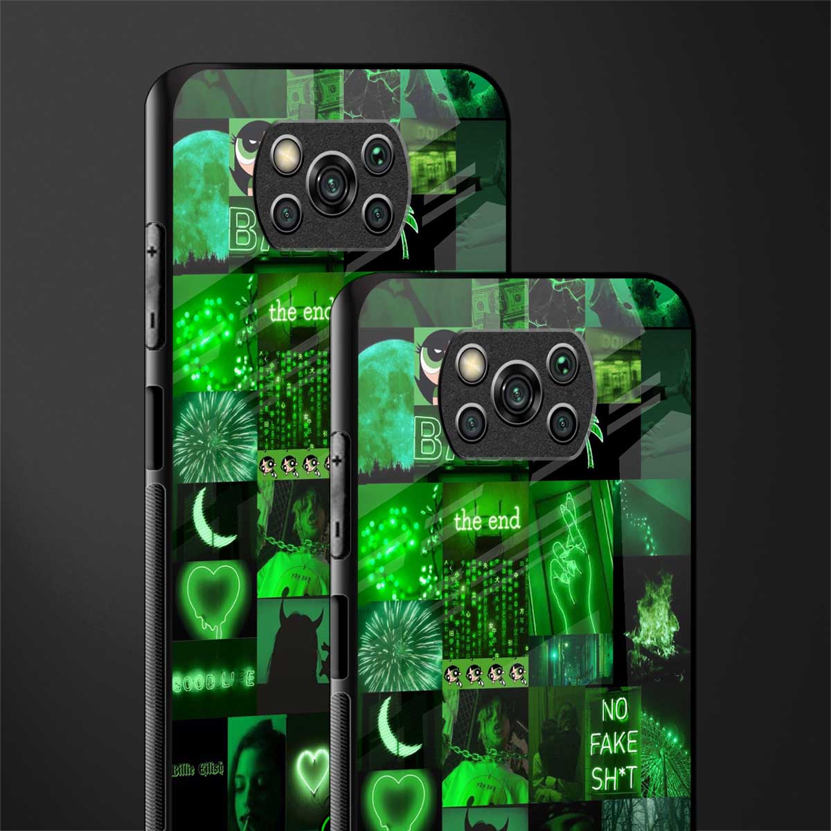 black green aesthetic collage glass case for poco x3 pro image-2