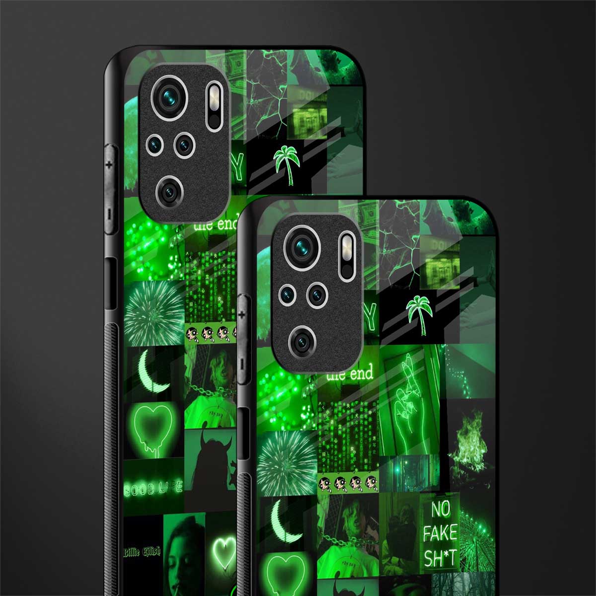black green aesthetic collage glass case for redmi note 10s image-2