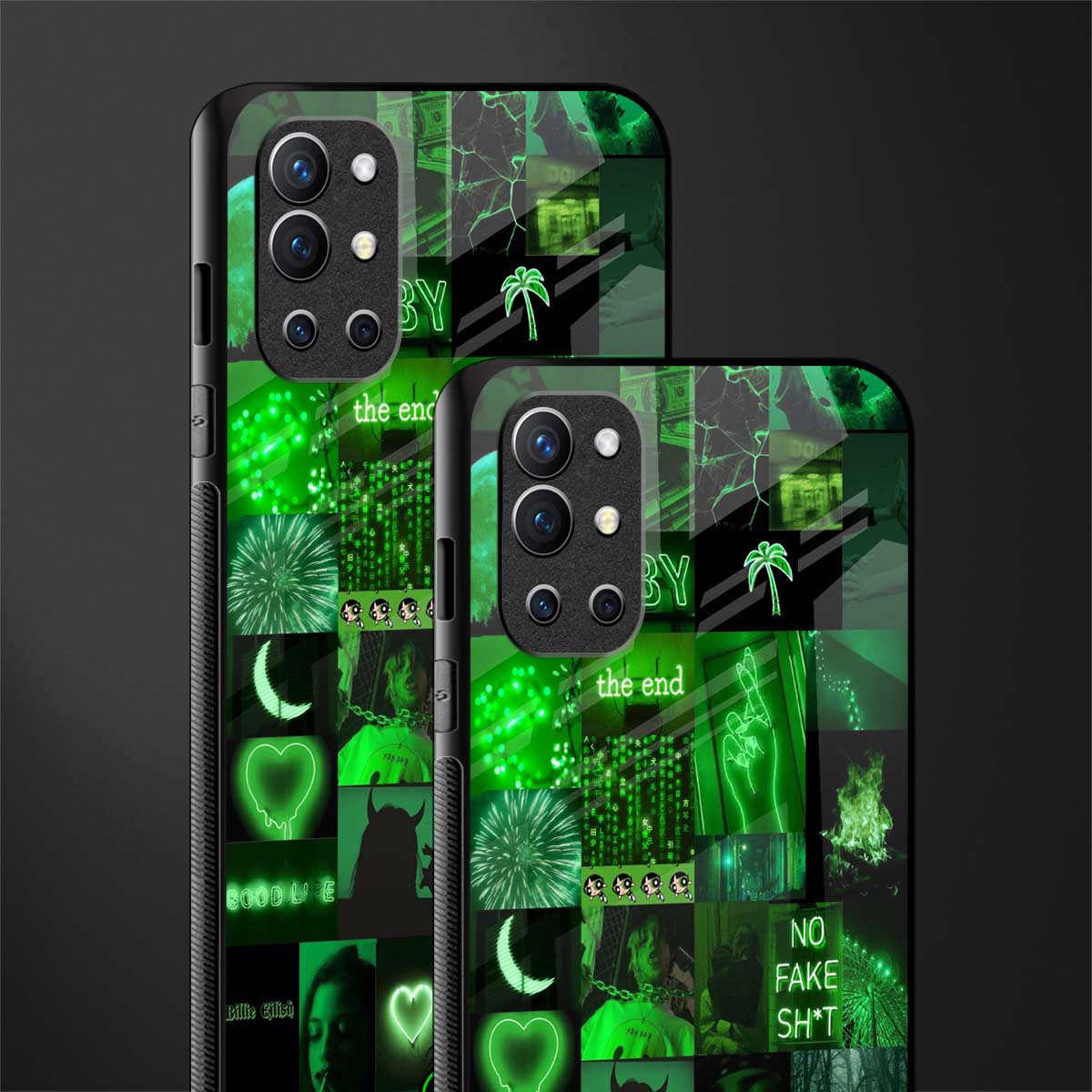 black green aesthetic collage glass case for oneplus 9r image-2