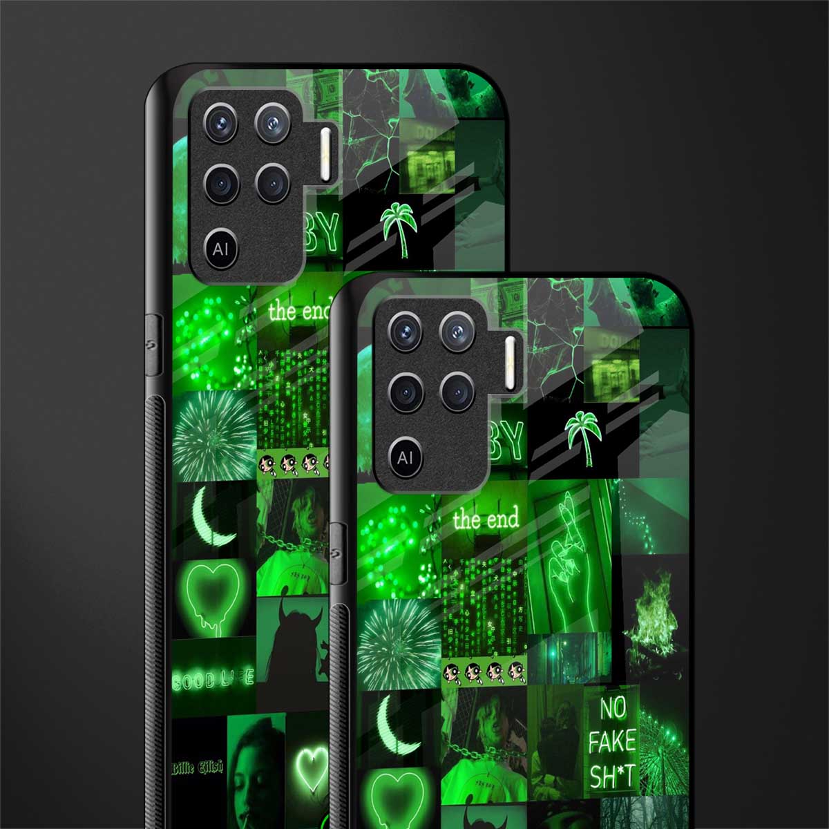 black green aesthetic collage glass case for oppo f19 pro image-2