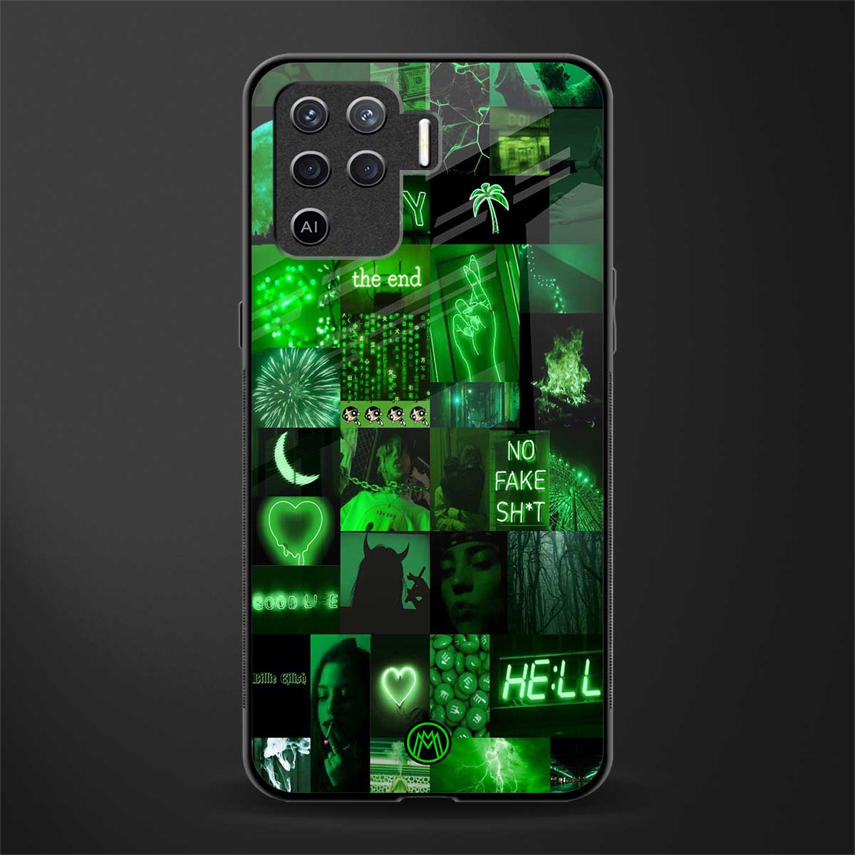 black green aesthetic collage glass case for oppo f19 pro image