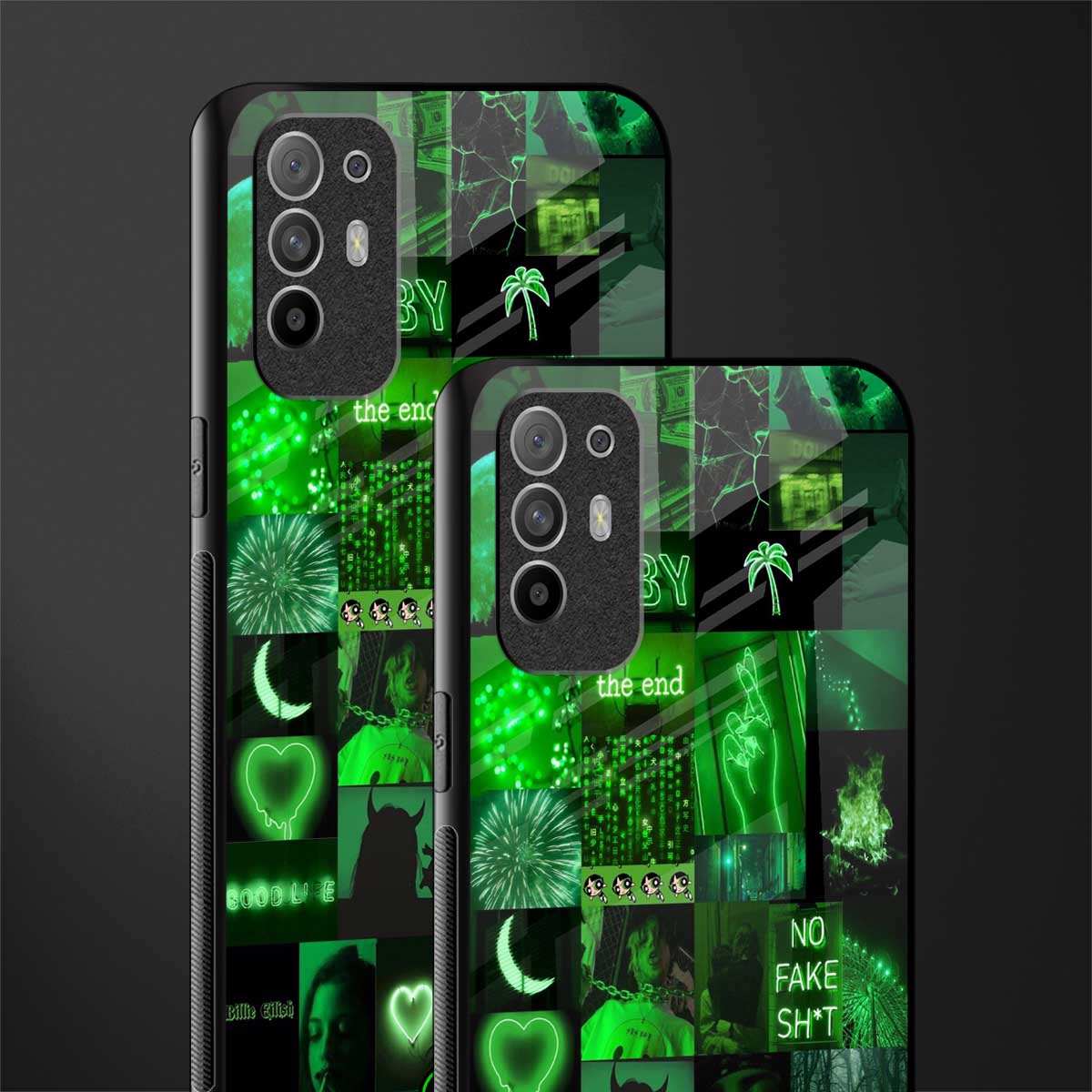 black green aesthetic collage glass case for oppo f19 pro plus image-2