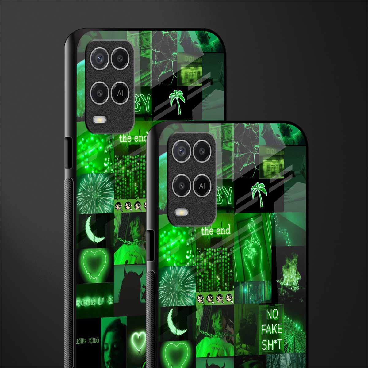 black green aesthetic collage glass case for oppo a54 image-2