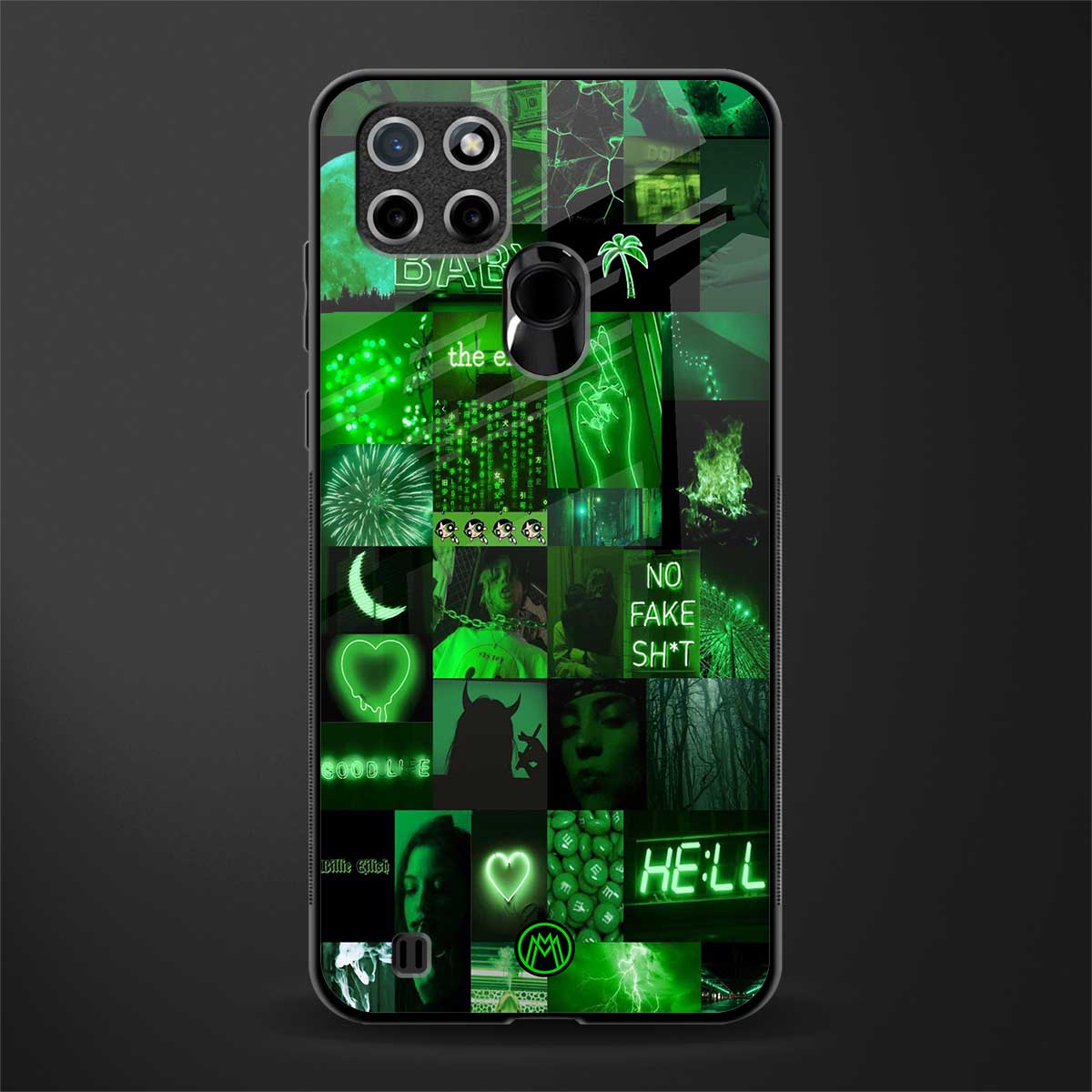 black green aesthetic collage glass case for realme c21 image