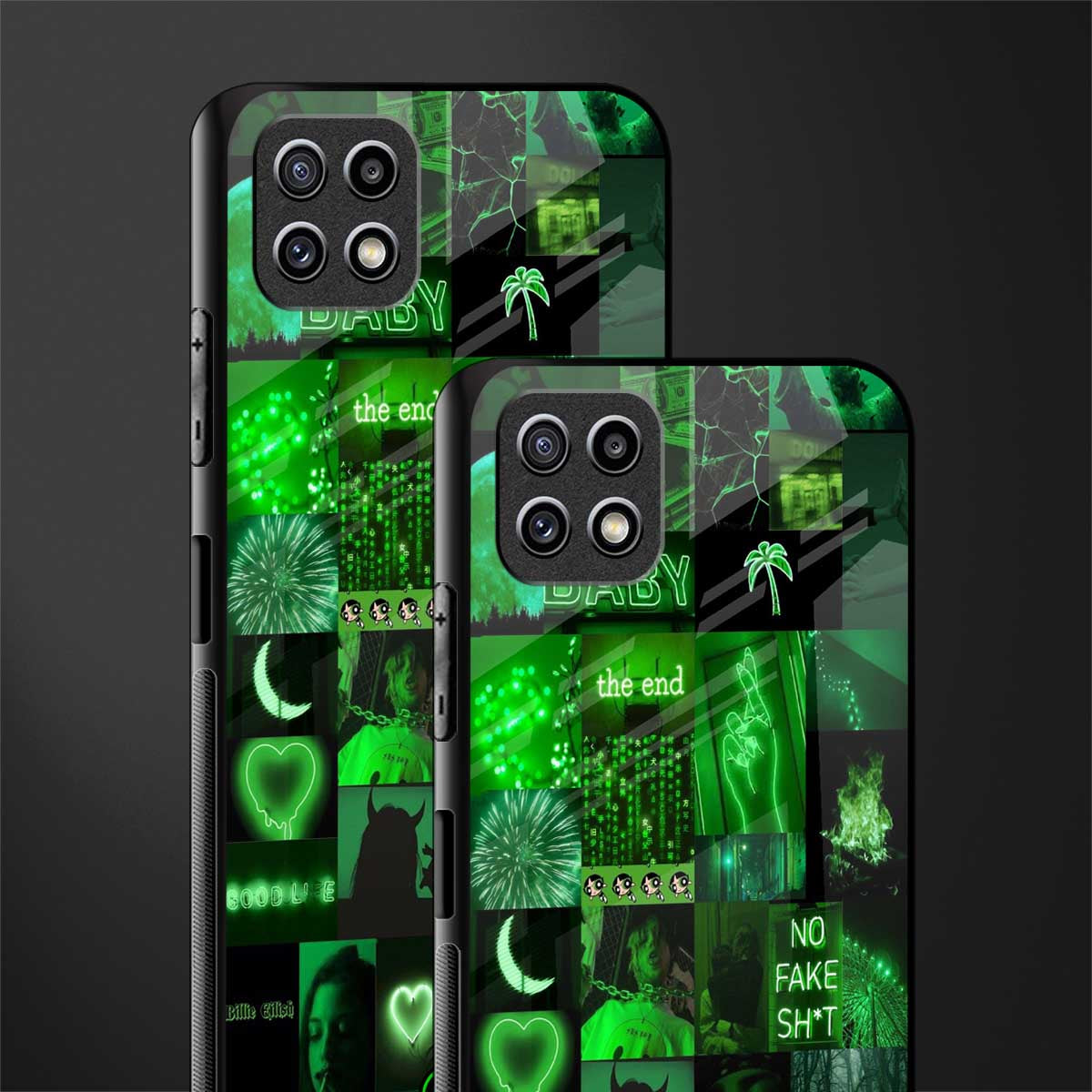 black green aesthetic collage glass case for samsung galaxy a22 5g image-2