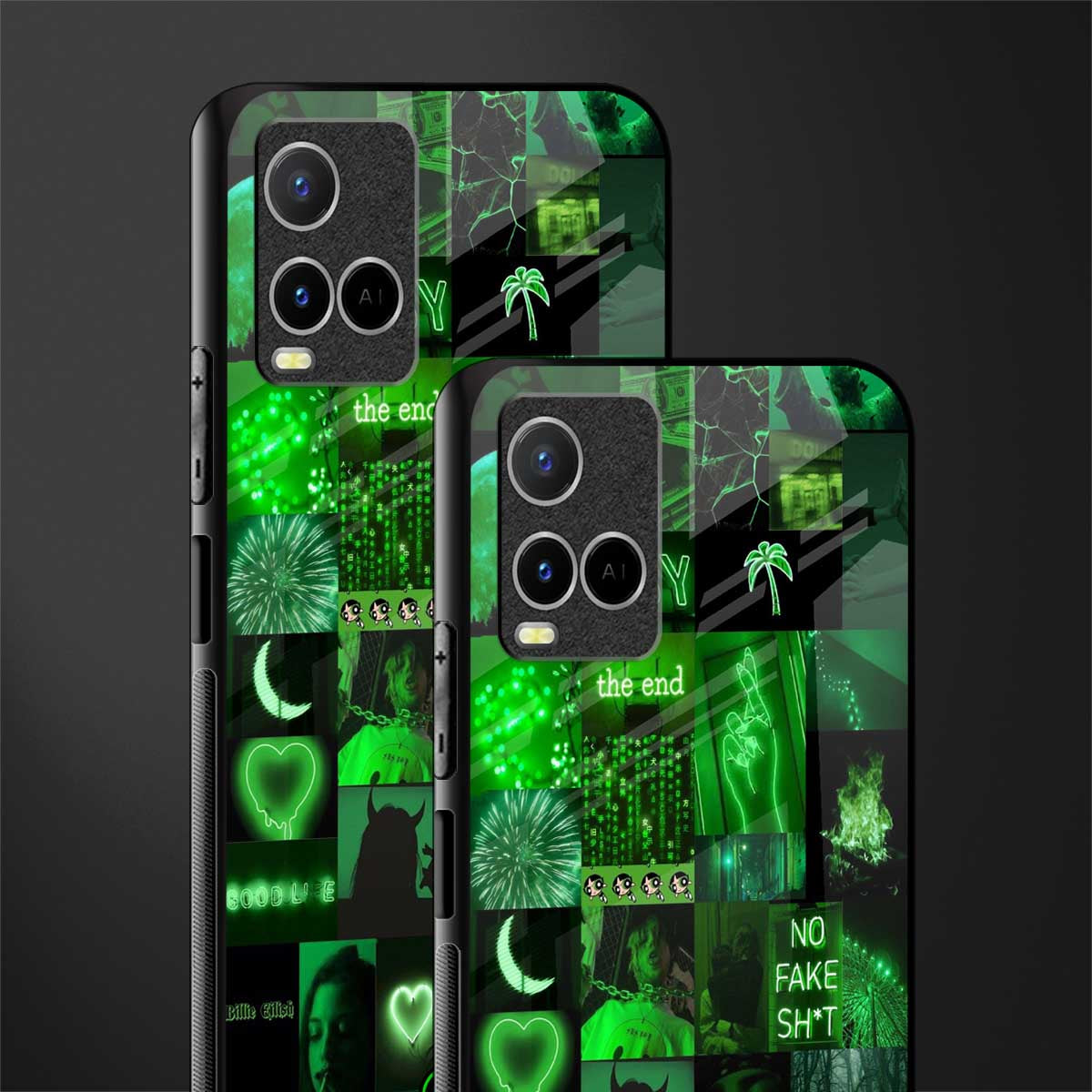black green aesthetic collage glass case for vivo y21t image-2