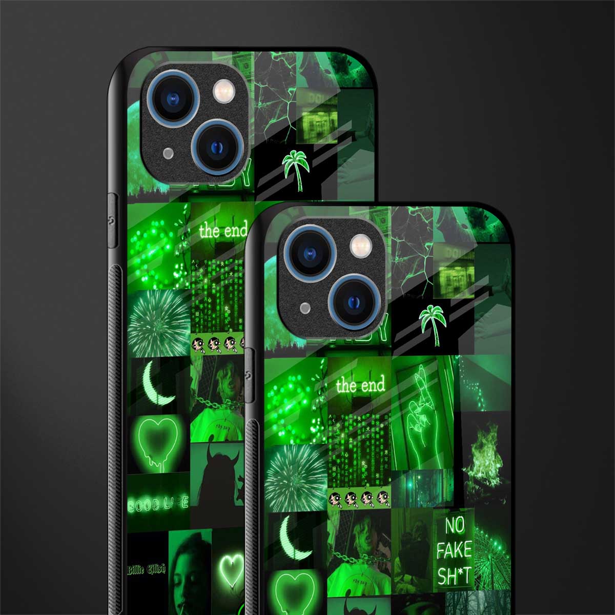 black green aesthetic collage glass case for iphone 13 image-2