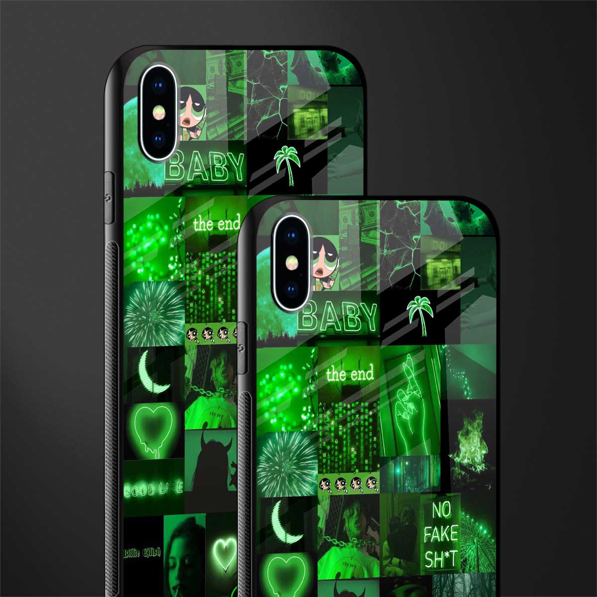 black green aesthetic collage glass case for iphone xs max image-2