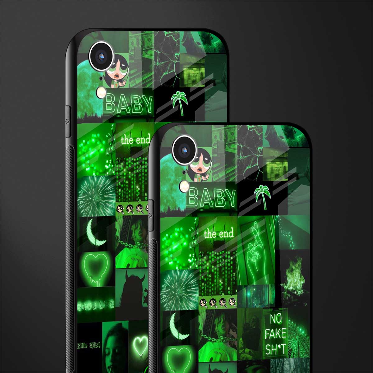 black green aesthetic collage glass case for iphone xr image-2