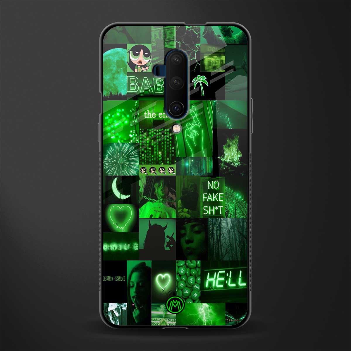 black green aesthetic collage glass case for oneplus 7t pro image