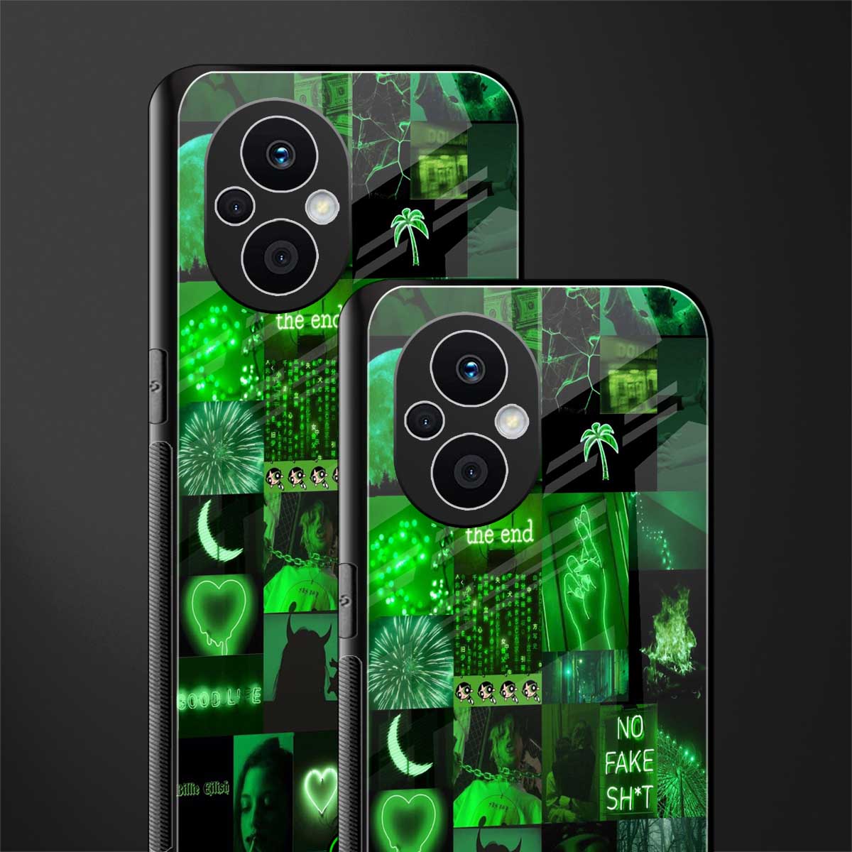 black green aesthetic collage back phone cover | glass case for oppo f21 pro 5g