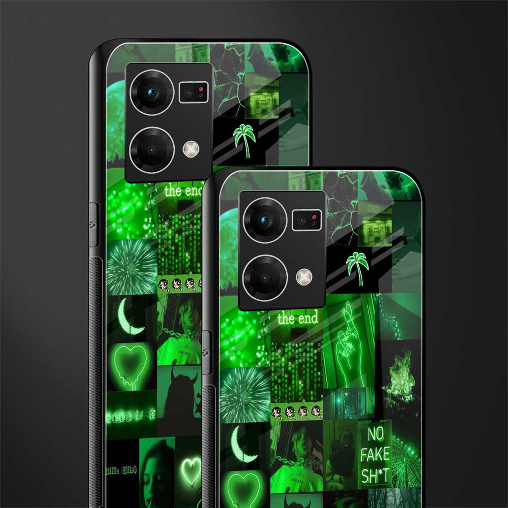 black green aesthetic collage back phone cover | glass case for oppo f21 pro 4g