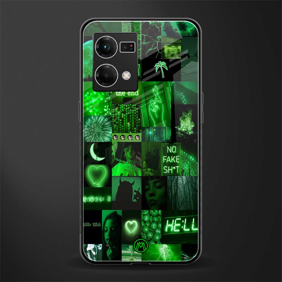 black green aesthetic collage back phone cover | glass case for oppo f21 pro 4g