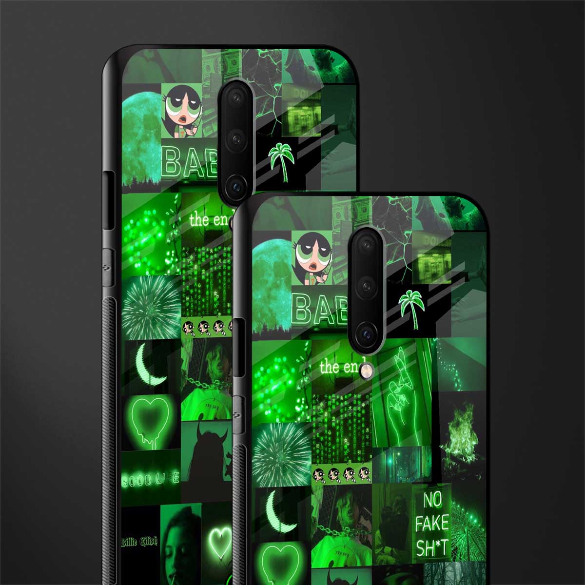 black green aesthetic collage glass case for oneplus 7 pro image-2