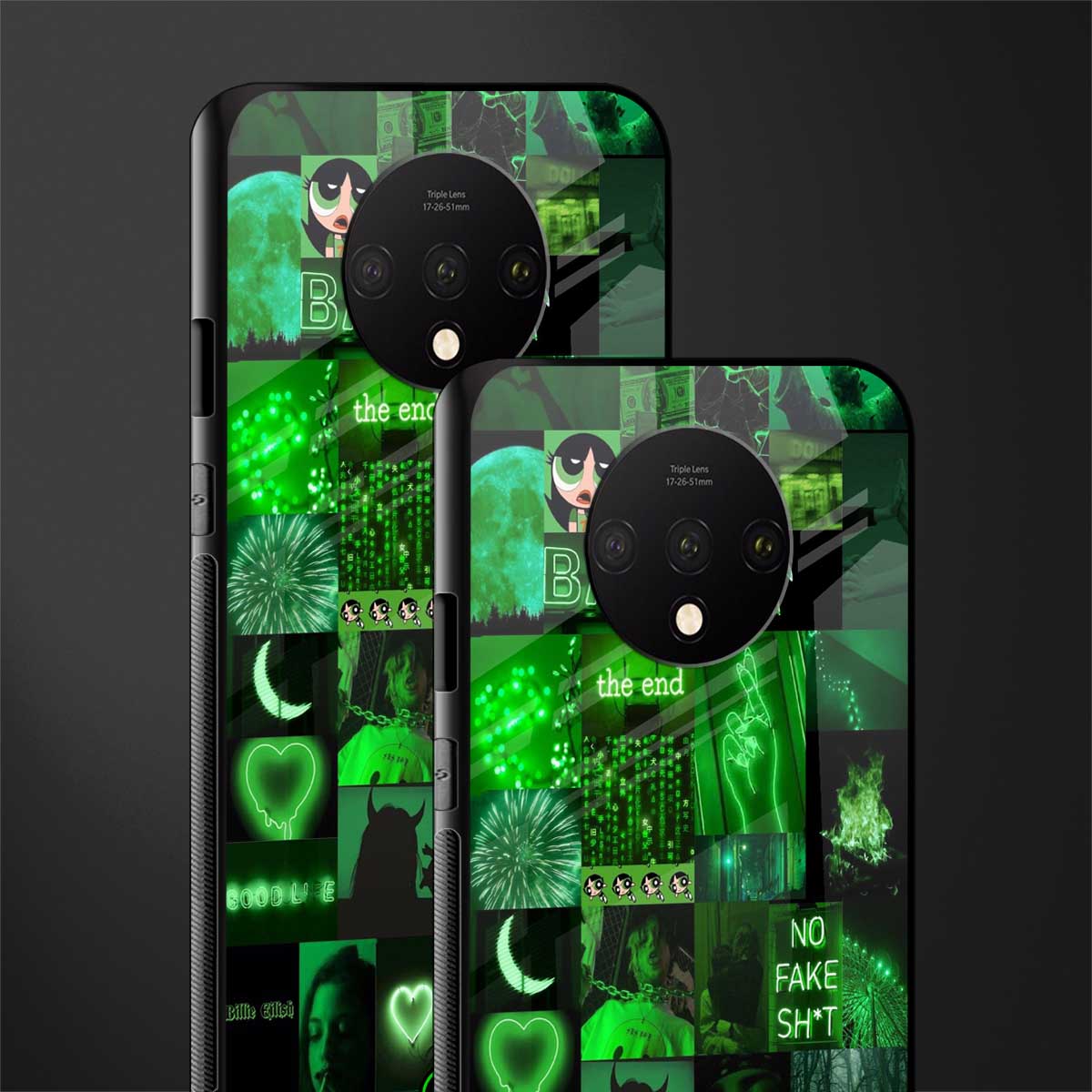 black green aesthetic collage glass case for oneplus 7t image-2