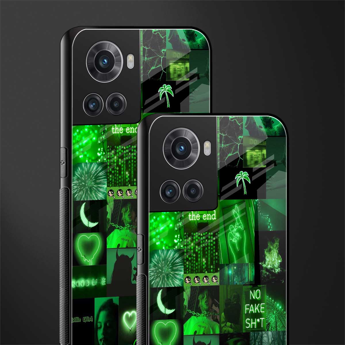 black green aesthetic collage back phone cover | glass case for oneplus 10r 5g