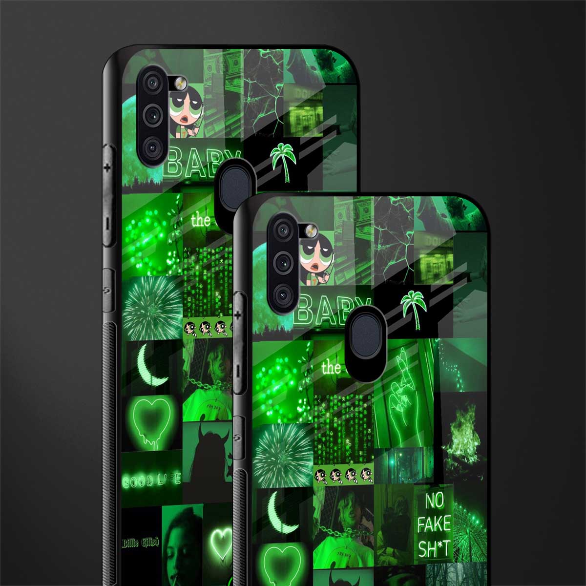 black green aesthetic collage glass case for samsung a11 image-2