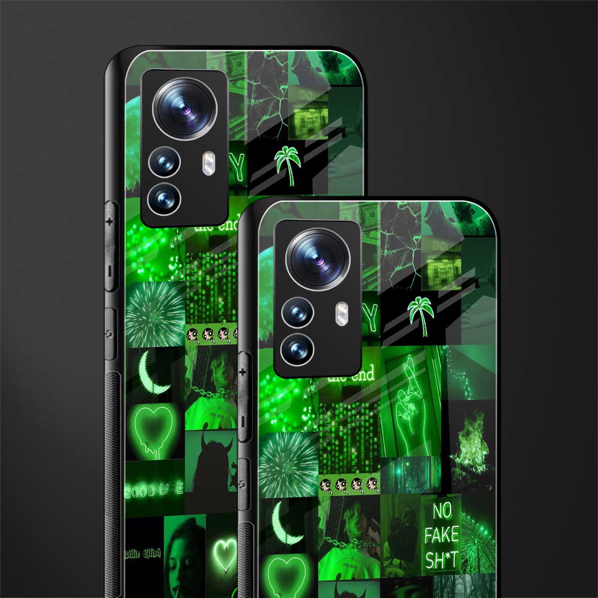black green aesthetic collage back phone cover | glass case for xiaomi 12 pro