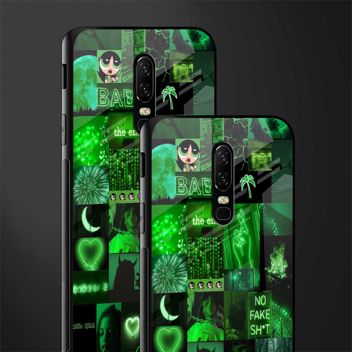 black green aesthetic collage glass case for oneplus 6 image-2