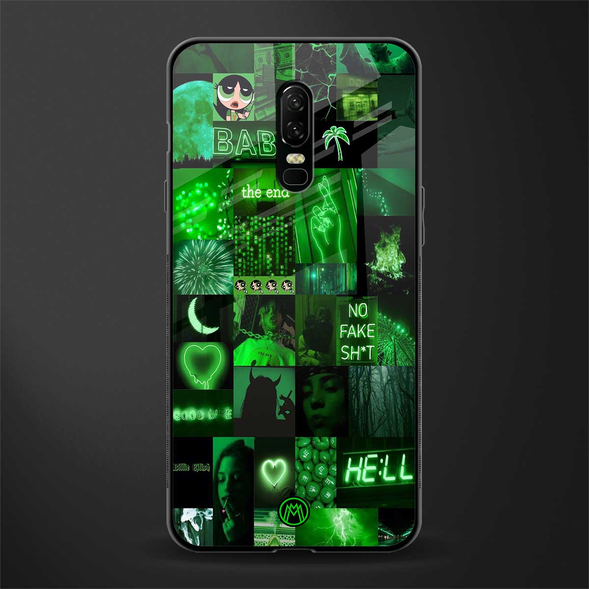 black green aesthetic collage glass case for oneplus 6 image