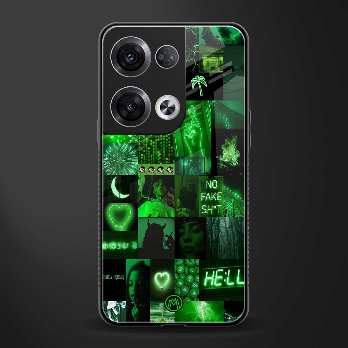 black green aesthetic collage back phone cover | glass case for oppo reno 8 pro