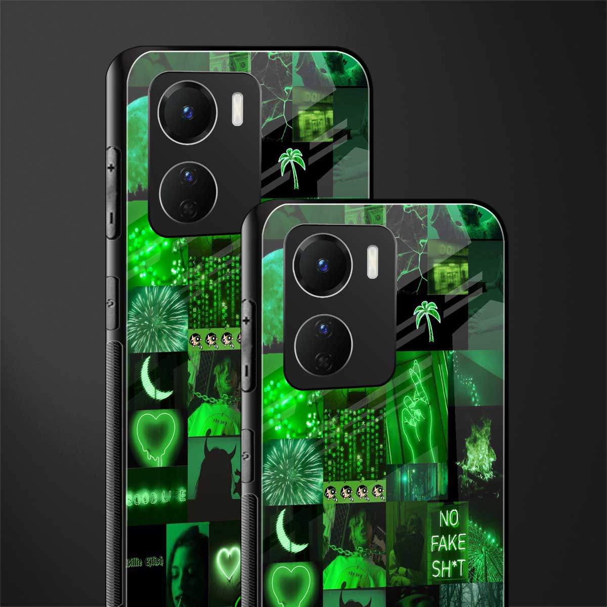 black green aesthetic collage back phone cover | glass case for vivo y16