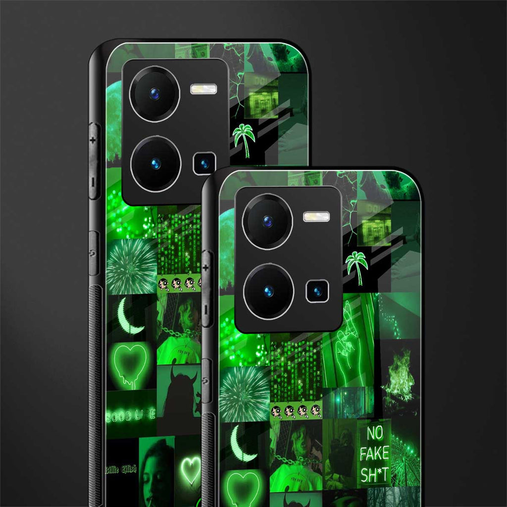 black green aesthetic collage back phone cover | glass case for vivo y35 4g