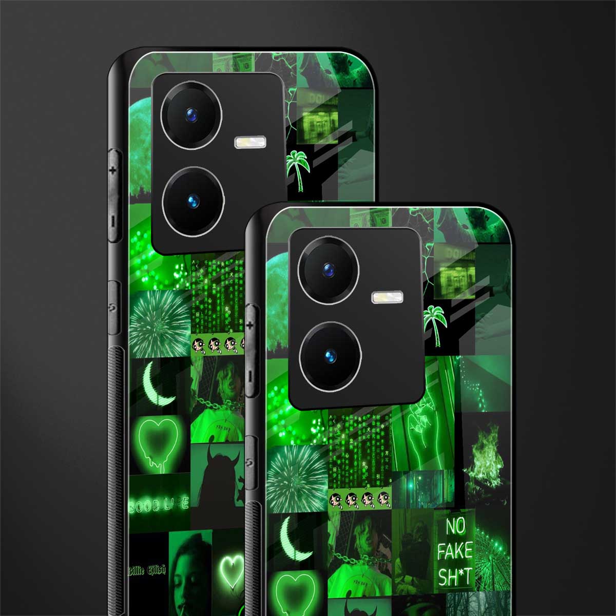 black green aesthetic collage back phone cover | glass case for vivo y22