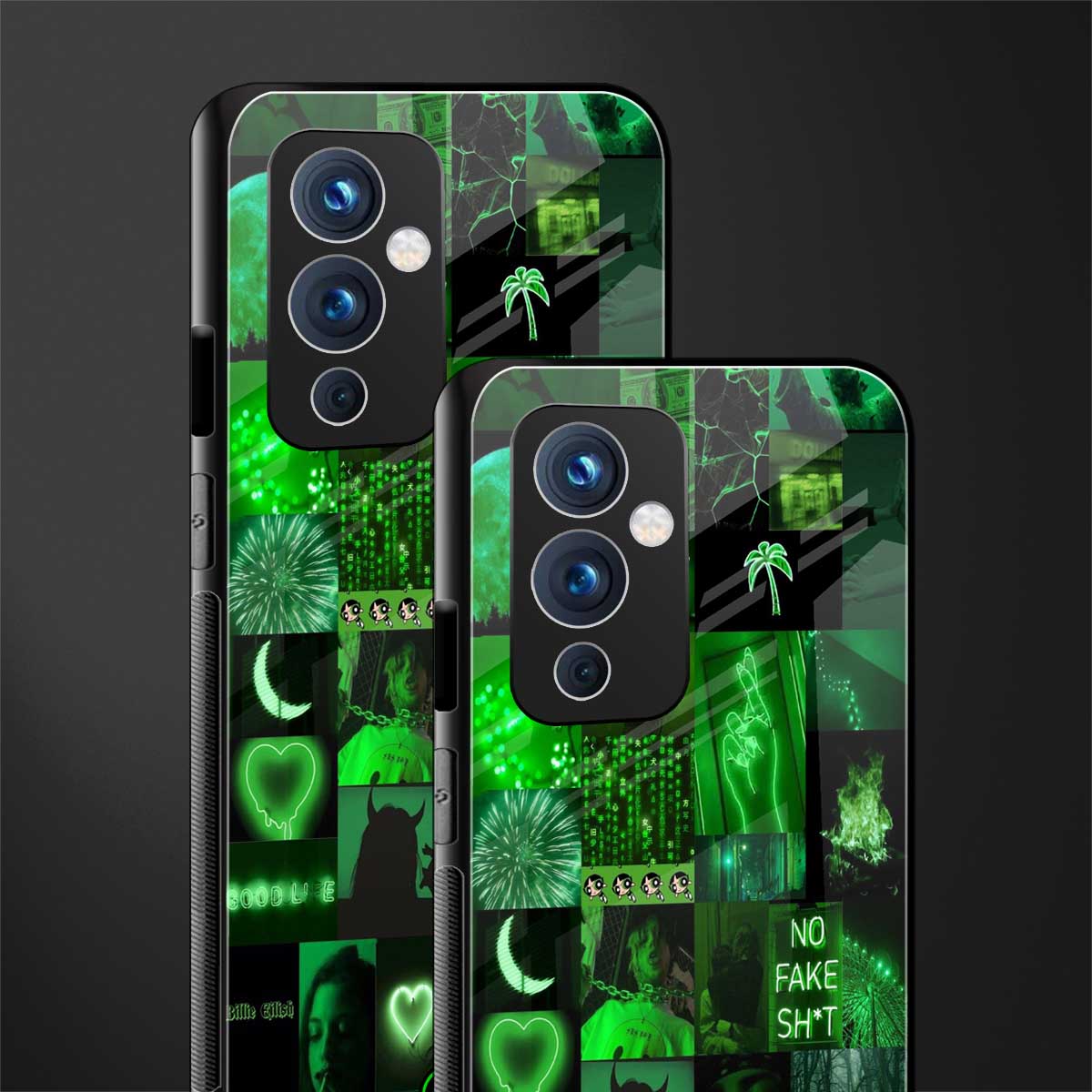 black green aesthetic collage back phone cover | glass case for oneplus 9