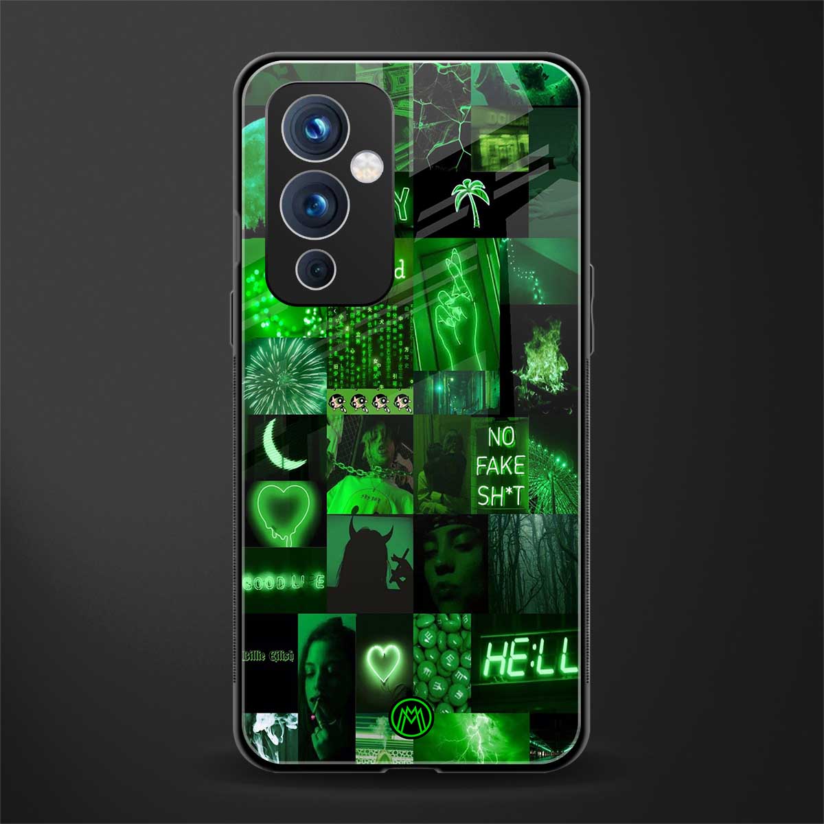 black green aesthetic collage back phone cover | glass case for oneplus 9