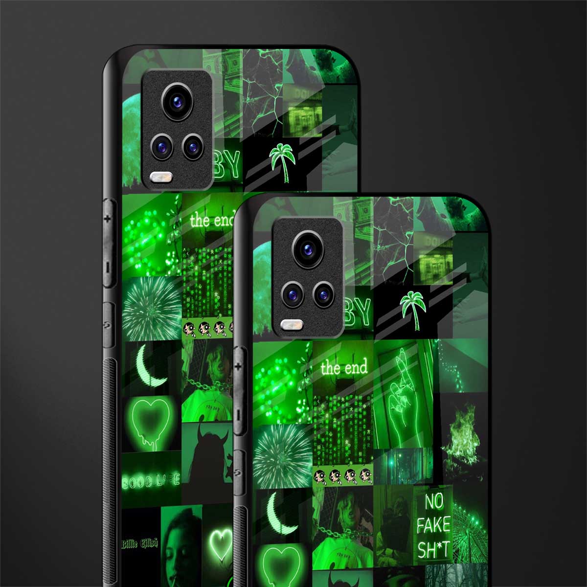 black green aesthetic collage back phone cover | glass case for vivo v21e 4g