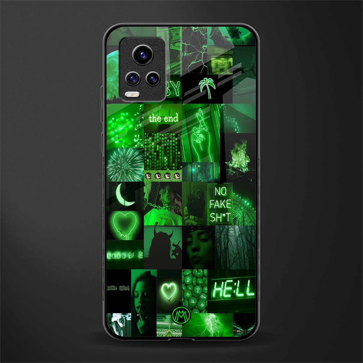 black green aesthetic collage back phone cover | glass case for vivo v21e 4g