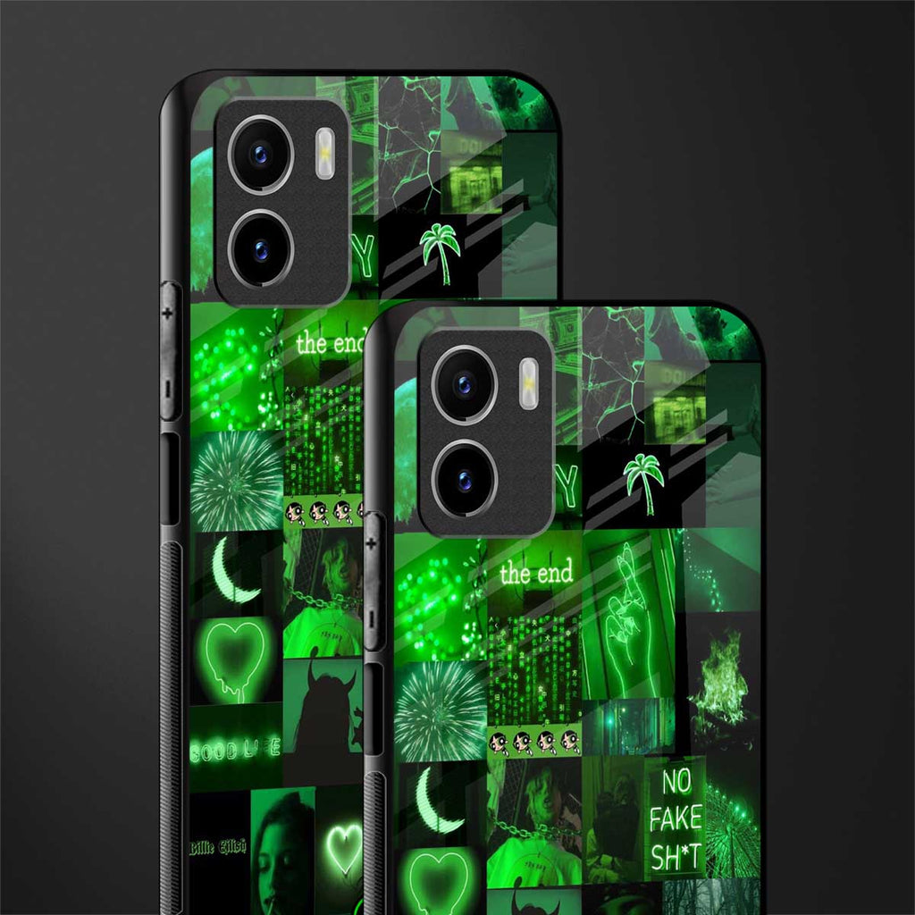 black green aesthetic collage back phone cover | glass case for vivo y72