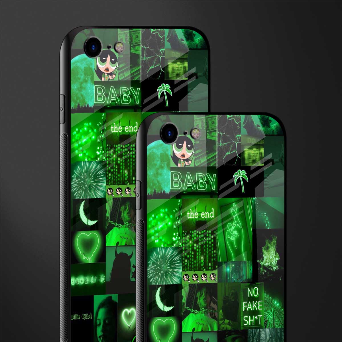 black green aesthetic collage glass case for iphone 8 image-2