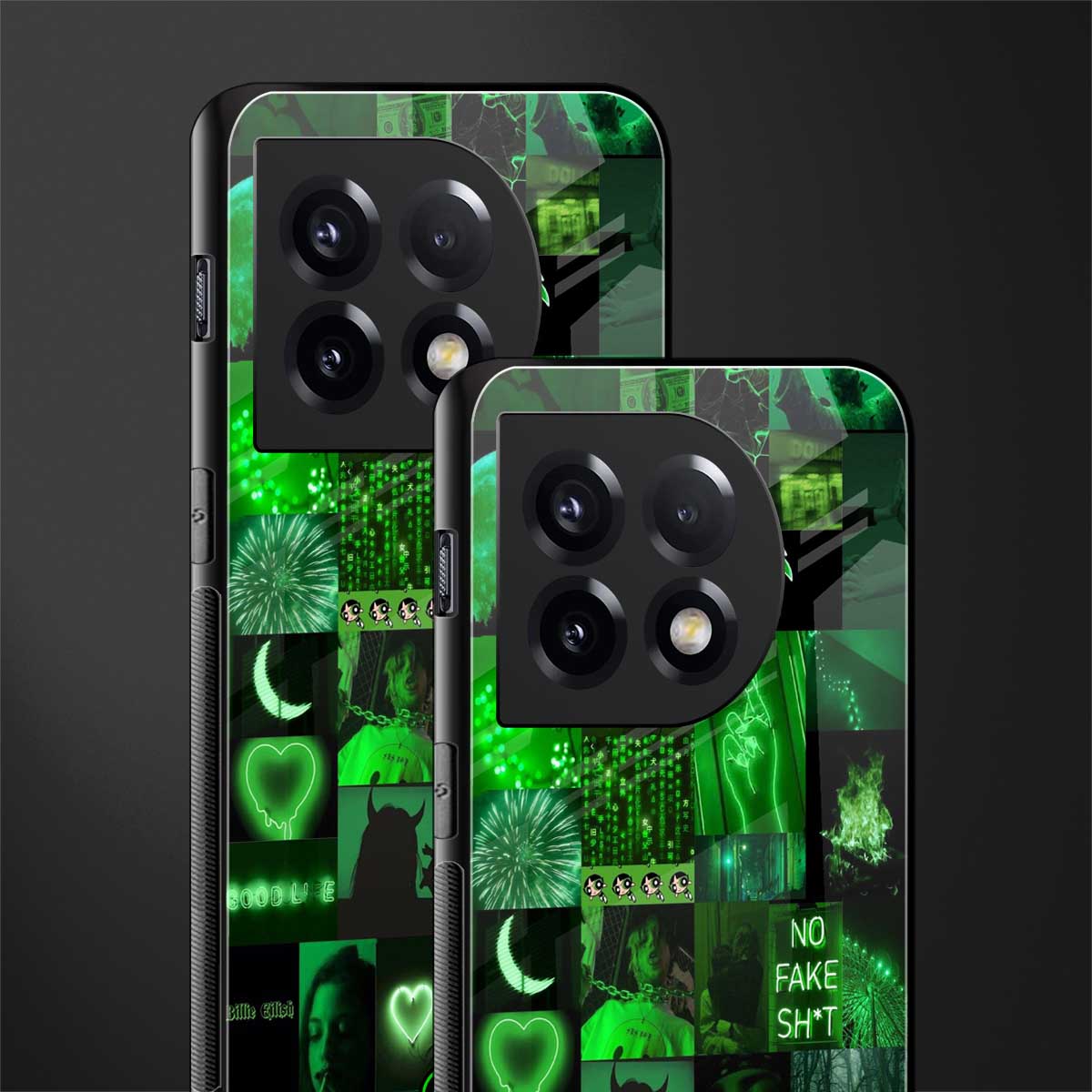 black green aesthetic collage back phone cover | glass case for oneplus 11